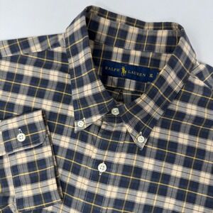 Ralph Lauren Blue Brown Plaid Button Down Shirt Long Sleeve Casual XL